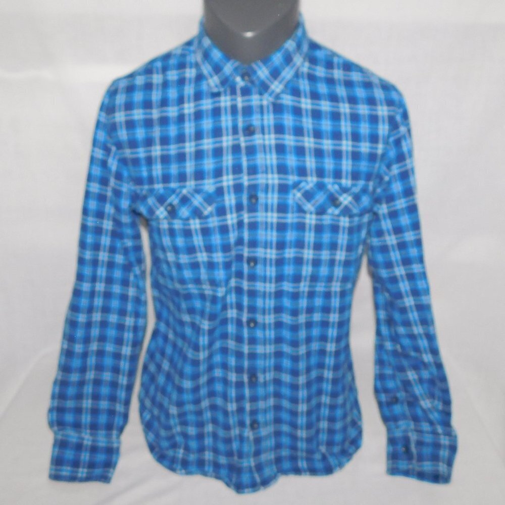 Mountain Wearhouse Blue White Plaid Flannel Long Sleeve Shirt Mens L